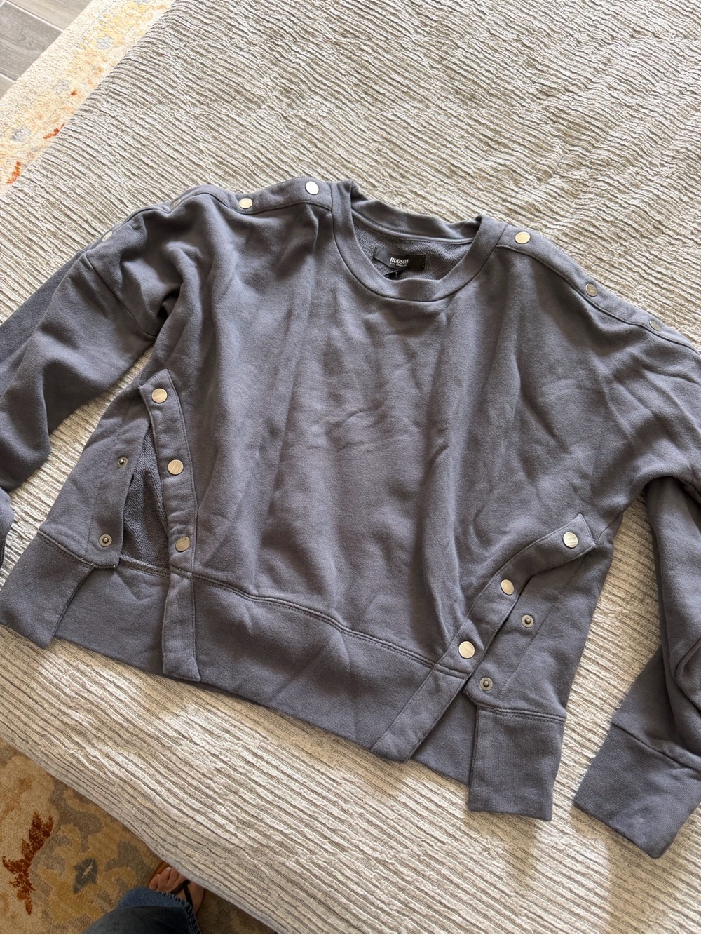 Gray Snap-Button Crewneck Sweatshirt